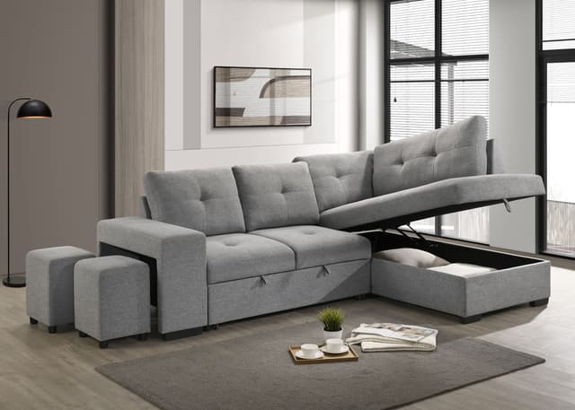 Roanne Fabric Upholstered Sleeper Sectional Sofa Grey — photo 2