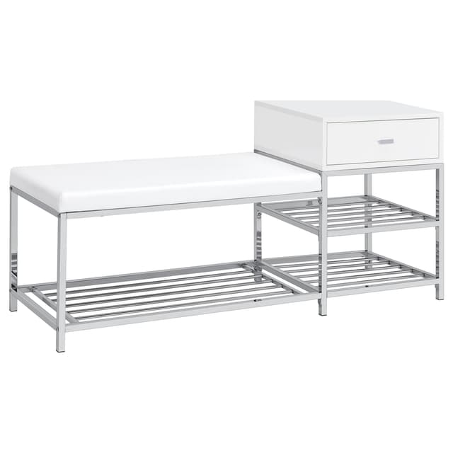 Siega 1-Drawer Shoe Storage Entryway Bench White High Gloss and Chrome — photo 1