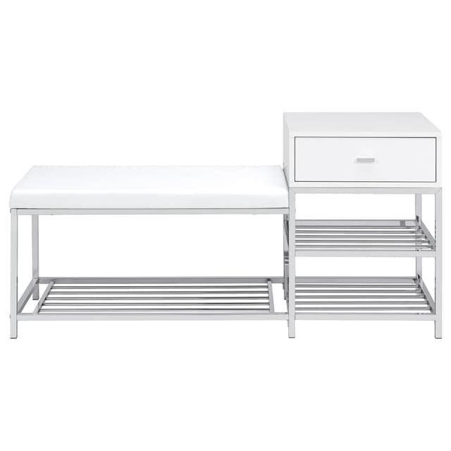 Siega 1-Drawer Shoe Storage Entryway Bench White High Gloss and Chrome — photo 4