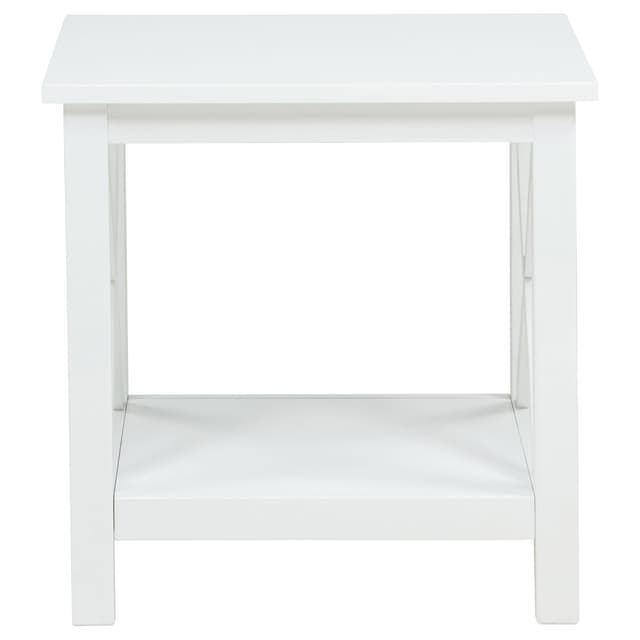 Skyview Square Pine Wood Side End Table with Shelf White — photo 3