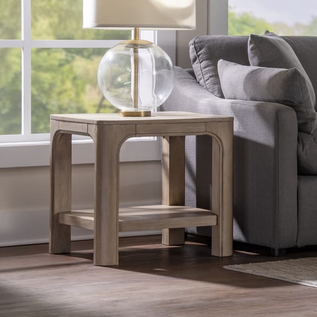 Solano Square Wood Side End Table with Shelf Weathered Mango — photo 2