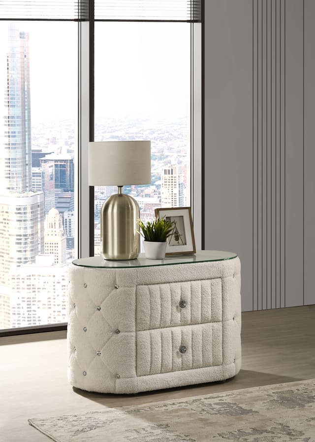 Sonya 2-drawer Upholstered Nightstand Bedside Table Ivory — photo 2