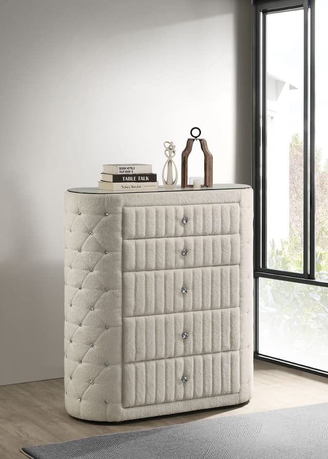 Sonya 5-drawer Upholstered Bedroom Chest of Drawers Ivory — photo 2