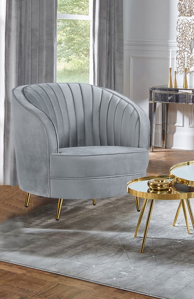 Sophia Upholstered Channel Tufted Barrel Accent Chair Grey — photo 2