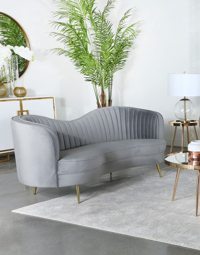 Sophia Upholstered Channel Tufted Sofa Grey — photo 2
