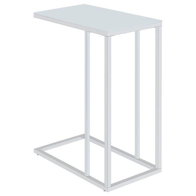Stella White Glass Top C-Shaped Sofa Side Table Chrome — photo 1