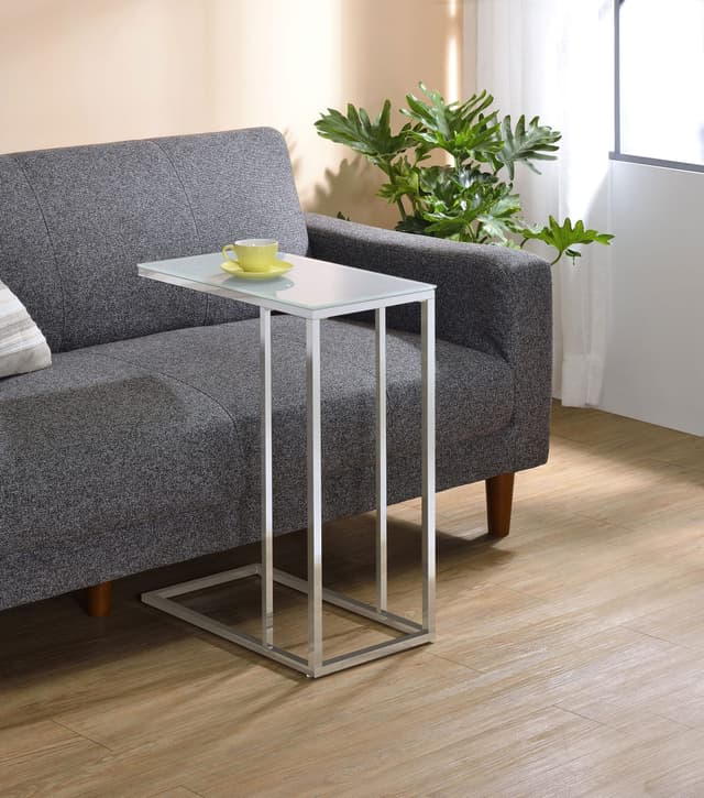 Stella White Glass Top C-Shaped Sofa Side Table Chrome — photo 2