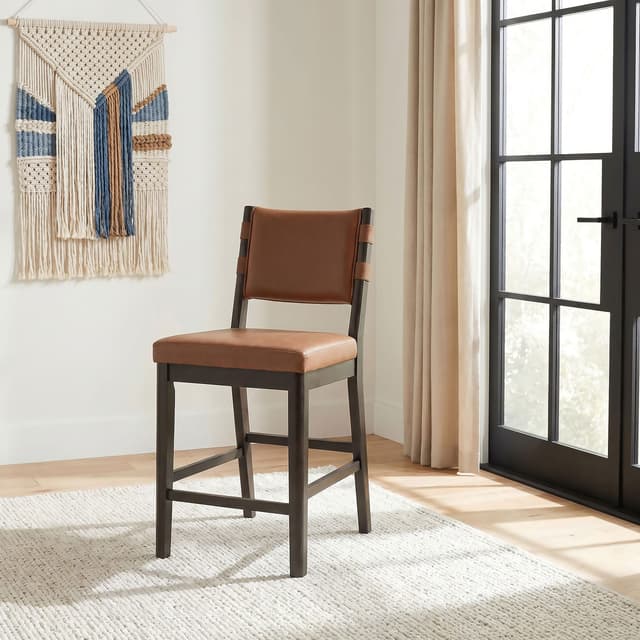 Tegan Faux Leather Upholstered Counter Height Chair Cognac (Set of 2) — photo 2