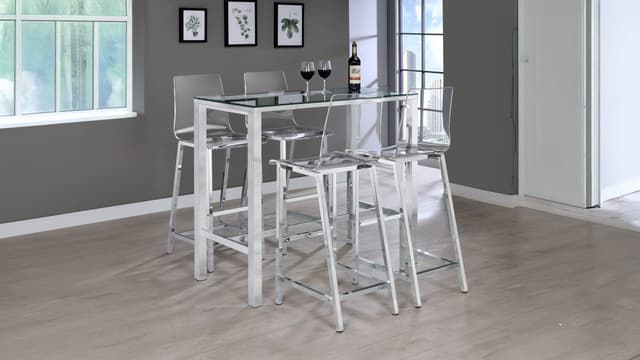 Tolbert 5-Piece Glass Top Bar Table Set with Acrylic Chairs Chrome — photo 1