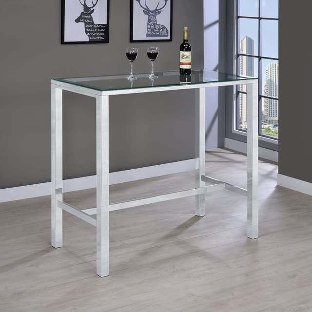 Tolbert 47-inch Rectangular Tempered Glass Top Bar Table Chrome — photo 2