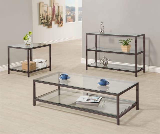 Trini 1-shelf Glass Top Coffee Table Black Nickel — photo 4