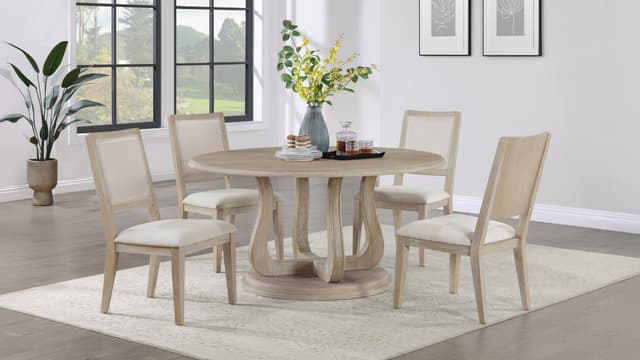 Trofello 5-Piece Farmhouse Round Pedestal Dining Set White Washed — photo 1