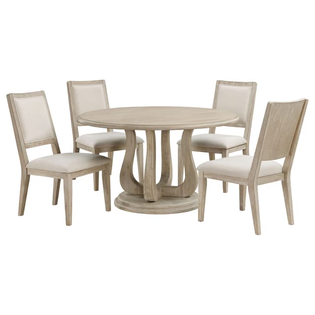 Trofello 5-Piece Farmhouse Round Pedestal Dining Set White Washed — photo 2