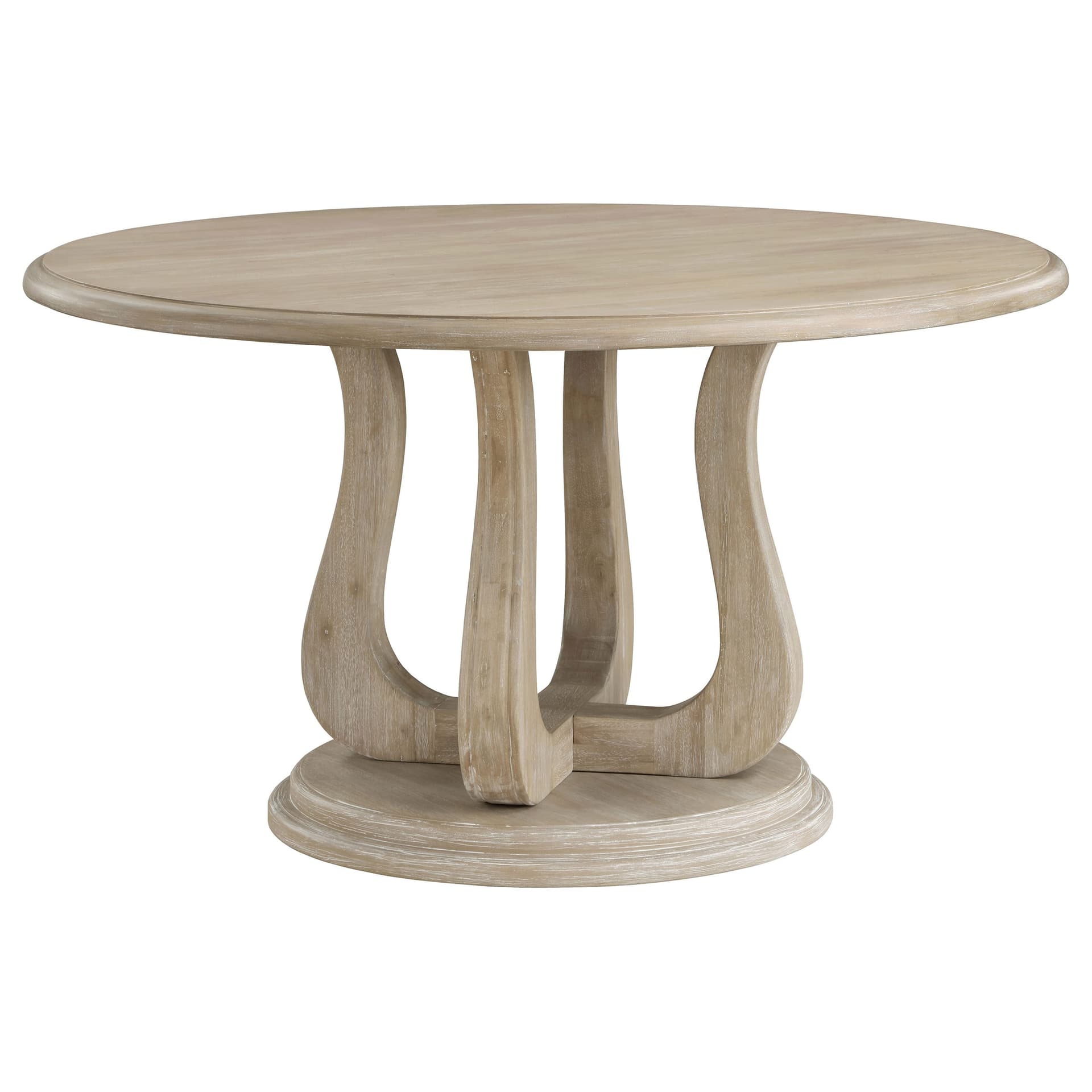 Trofello 60-inch Round Sculptural Pedestal Dining Table White Washed