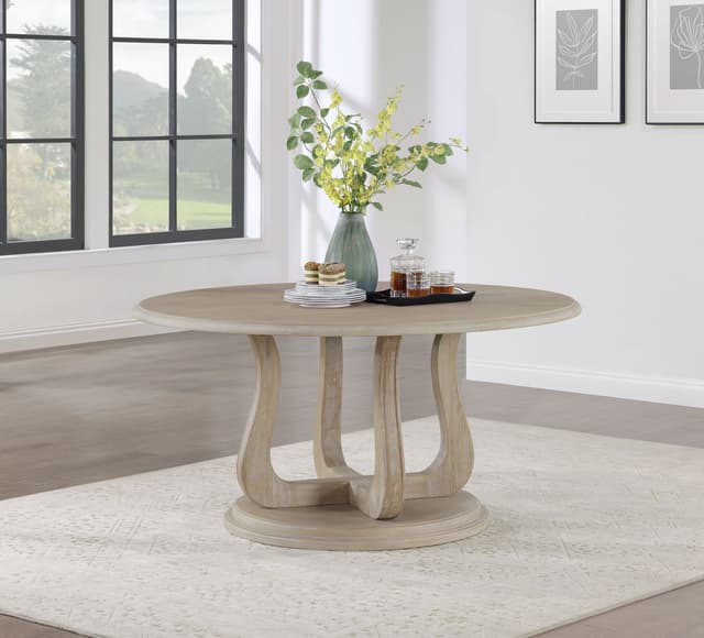 Trofello 60-inch Round Sculptural Pedestal Dining Table White Washed — photo 2