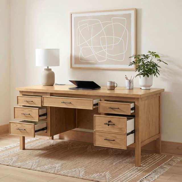 Vermes 66-inch 7-drawer Computer Desk with Power Outlet Light Ash — photo 3