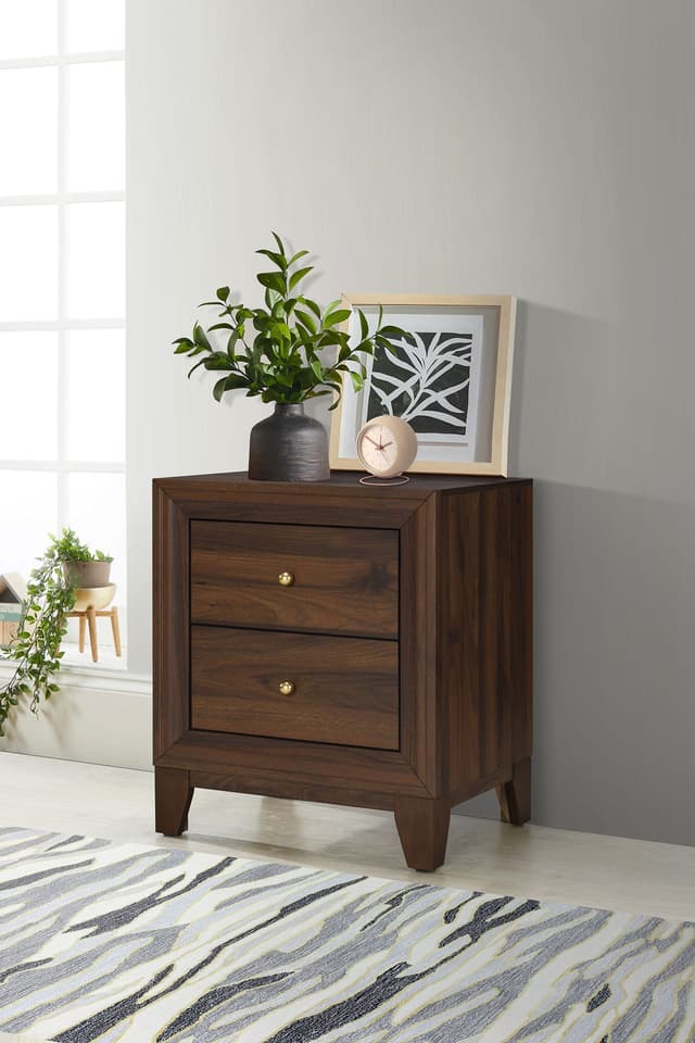 Welsley 2-drawer Nightstand Bedside Table Walnut — photo 2