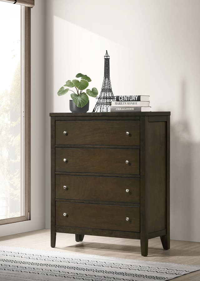 Wilkes Transitional 4-Drawer Chest with Metal Knobs Dark Cocoa — photo 2