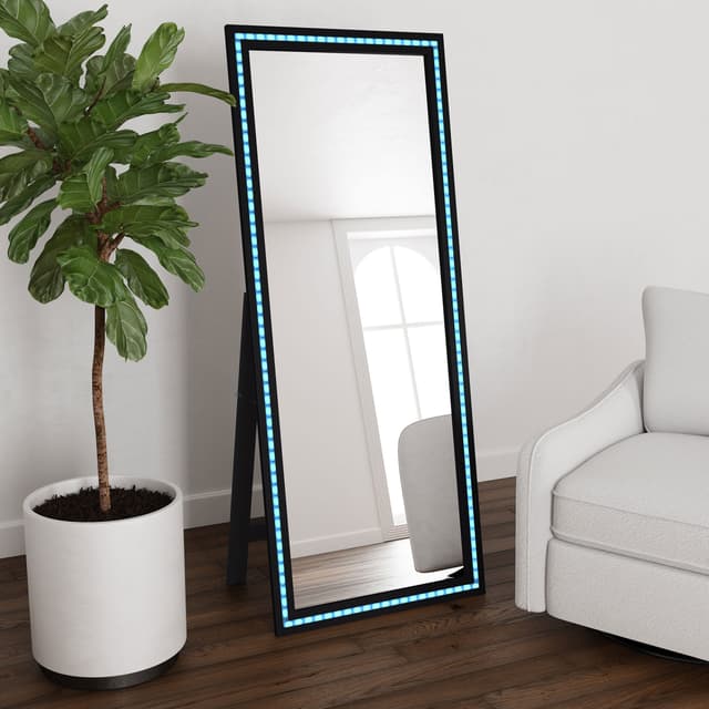 Windrose 28 x 67 Inch Tempered LED Standing Mirror Black — photo 3