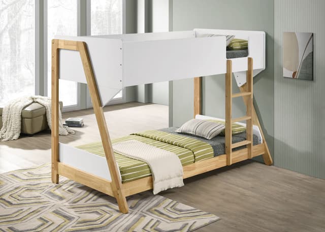 Wyatt Wood Twin Over Twin Bunk Bed White and Natural — photo 2