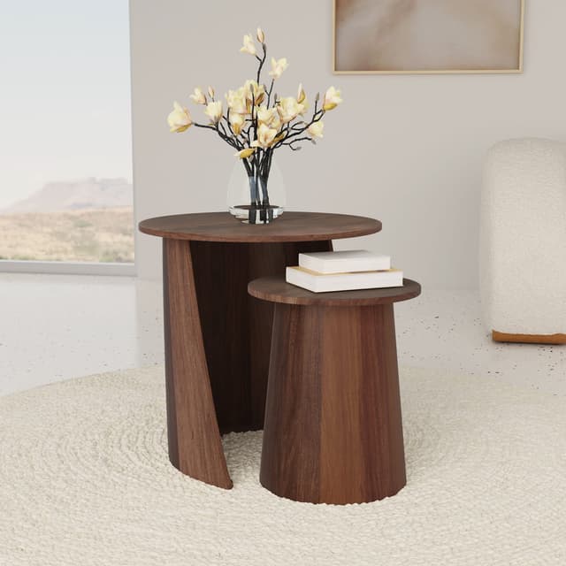 Yency 2-piece Round Mango Wood Nesting Table Set Dark Brown Mango — photo 2