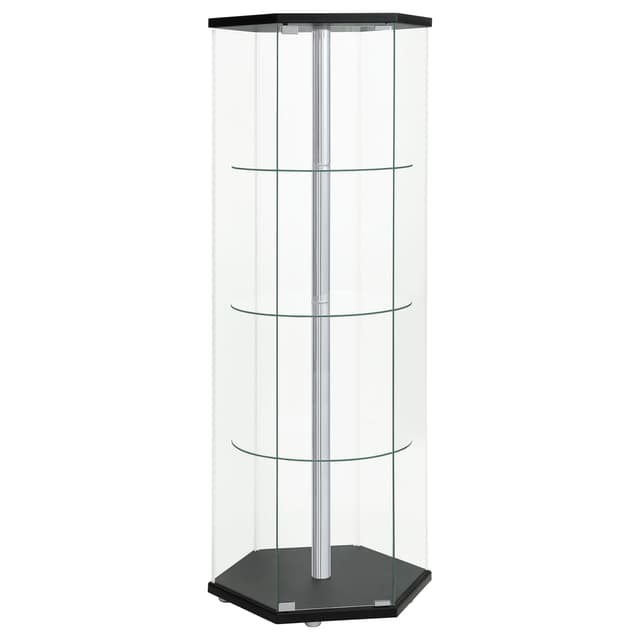 Zahavah 4-shelf Hexagonal Clear Glass Curio Cabinet Black — photo 1