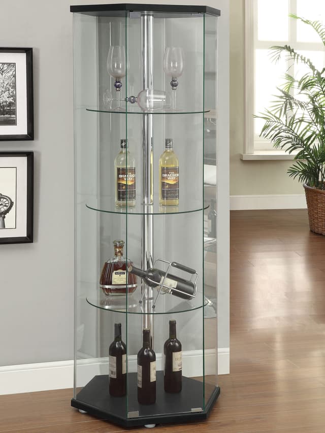 Zahavah 4-shelf Hexagonal Clear Glass Curio Cabinet Black — photo 2