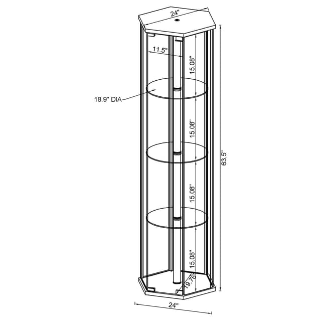Zahavah 4-shelf Hexagonal Clear Glass Curio Cabinet Black — photo 4