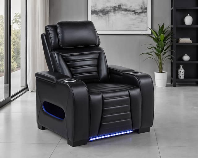 Zuma Dual Power Recliner with Cupholder Storage and LED Lighting Black — photo 2