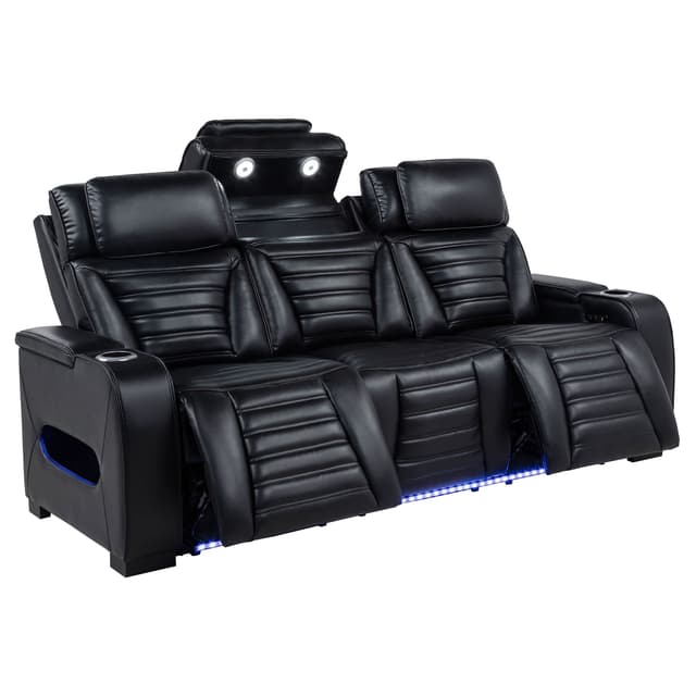 Zuma Dual Power Reclining Sofa with Reading Lights and Storage Black — photo 4