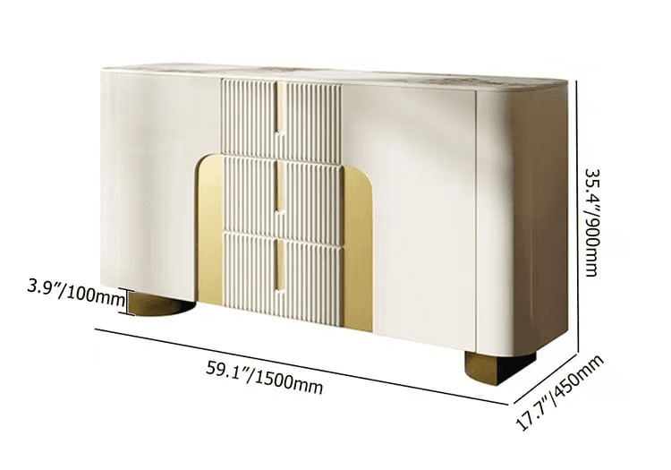 French-Style Cream Sideboard with Sintered Stone Top and Champagne Gold Accents