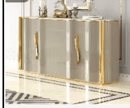 Champagne High-Gloss 4-Door Sideboard with Gold Frame
