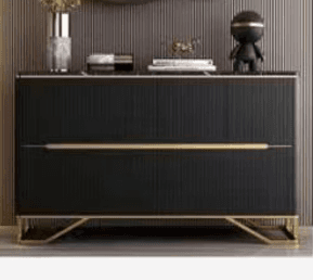Fluted 4-Door Sideboard with Sintered Stone Top, Black and Gold — photo 2
