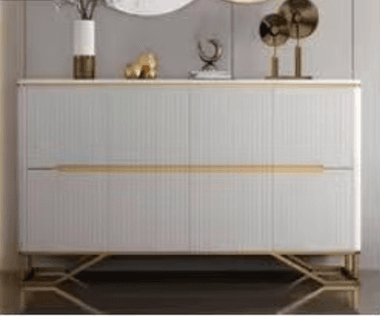 Fluted 4-Door Sideboard with Sintered Stone Top, Cream and Gold — photo 2