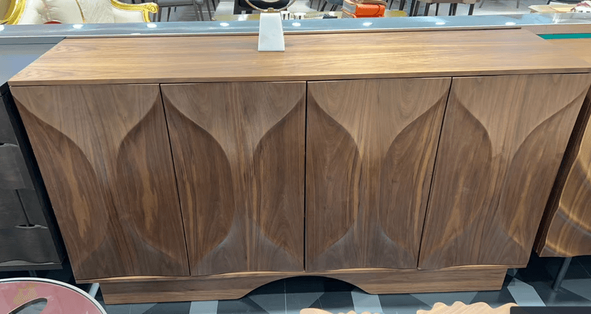 Walnut Veneer Sideboard with Sculpted Wave Doors