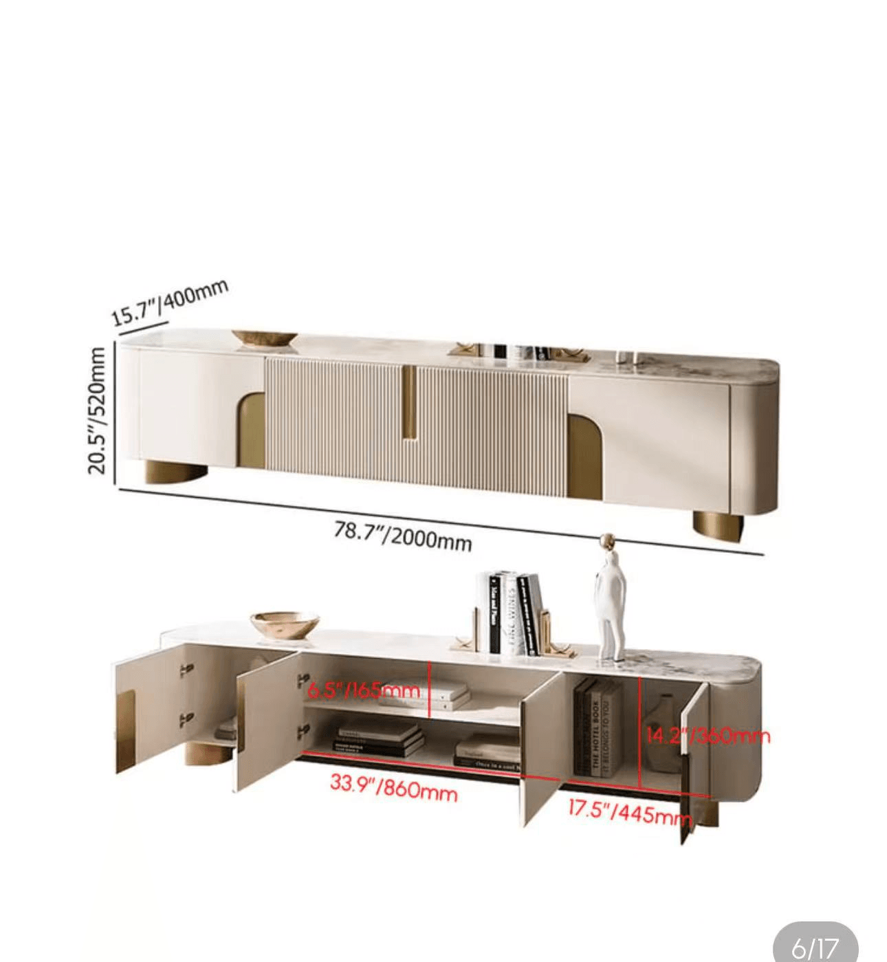 79-Inch Off-White TV Stand with Sintered Stone Top