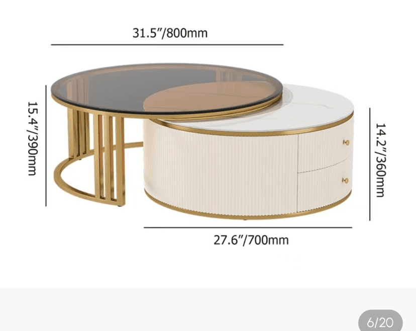 Round Nesting Coffee Table Set with Sintered Stone and Glass Tops