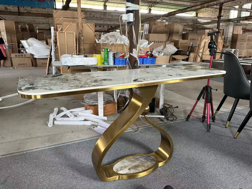 Infinity-Base Gold Console Table with White Sintered Stone Top