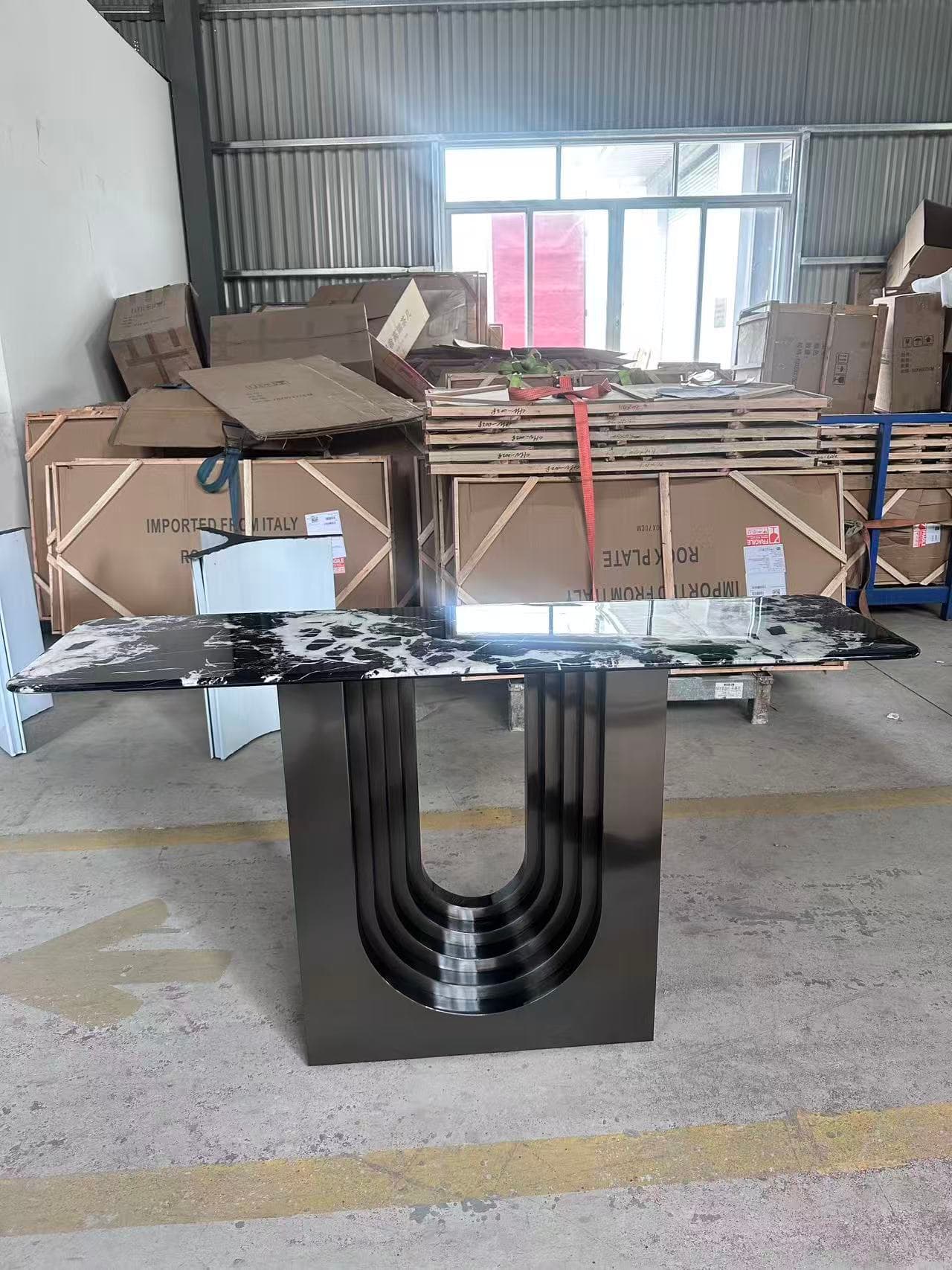 Black U-Base Console Table with Black Sintered Stone Top