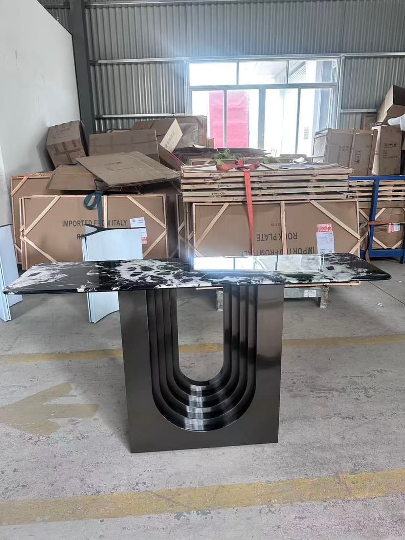 Black U-Base Console Table with Black Sintered Stone Top