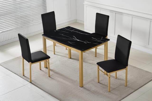 Aurora - 5pc Dining Set - Black & Gold — photo 2
