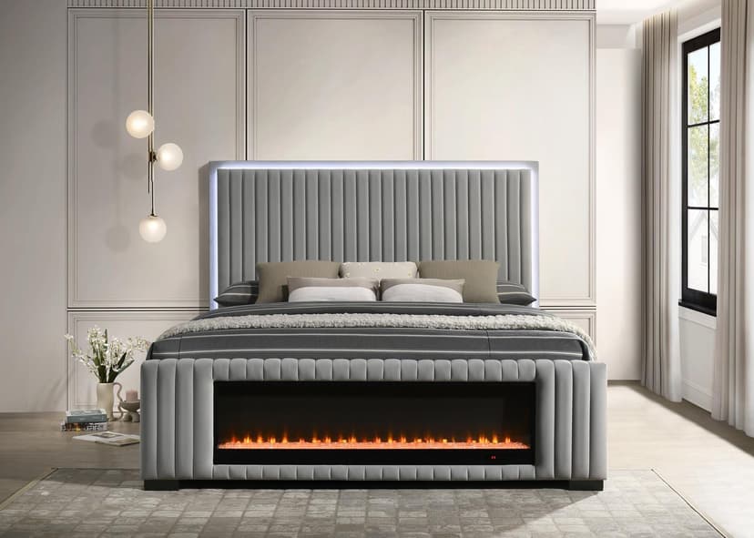 Velvet Amber - King Bed - Grey