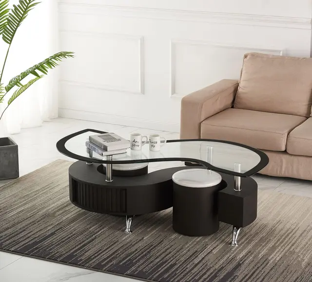 Miami - Curved Style Glass Top & Two Stools - Black/White — photo 1