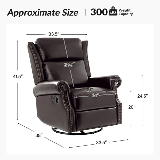Albert Genuine Leather Manual Swivel Glider Recliner — photo 6
