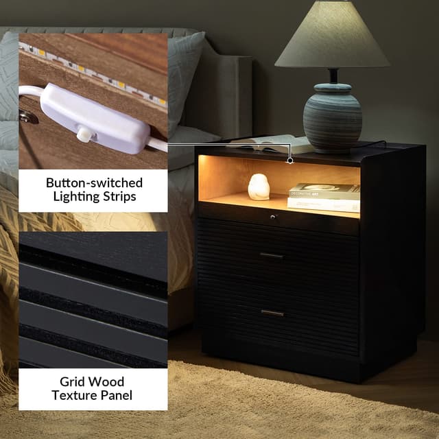 Lorenz Nightstand with USB and LED Light — photo 10