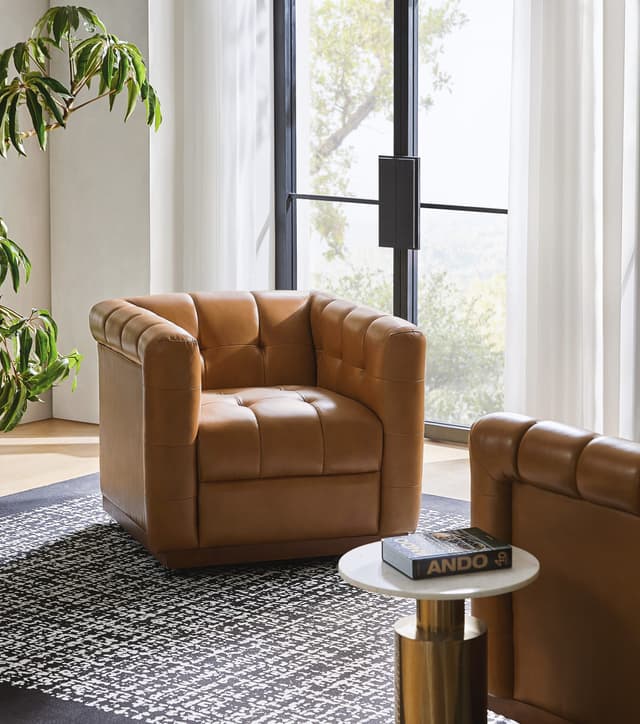 Arnold Genuine Leather Swivel Club Chair — photo 2