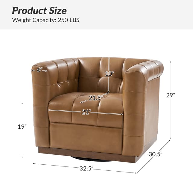 Arnold Genuine Leather Swivel Club Chair — photo 9