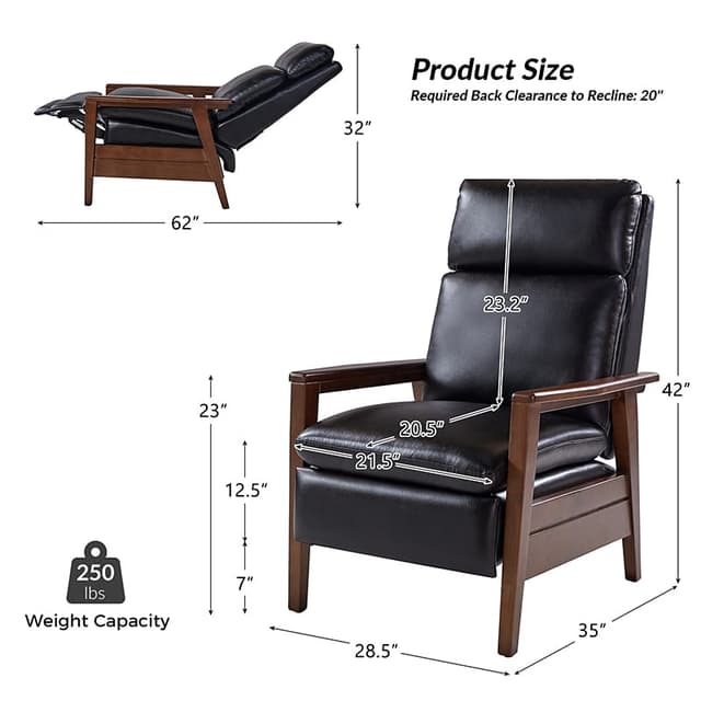 Patrick Vegan Leather Solid Wood Recliner — photo 4