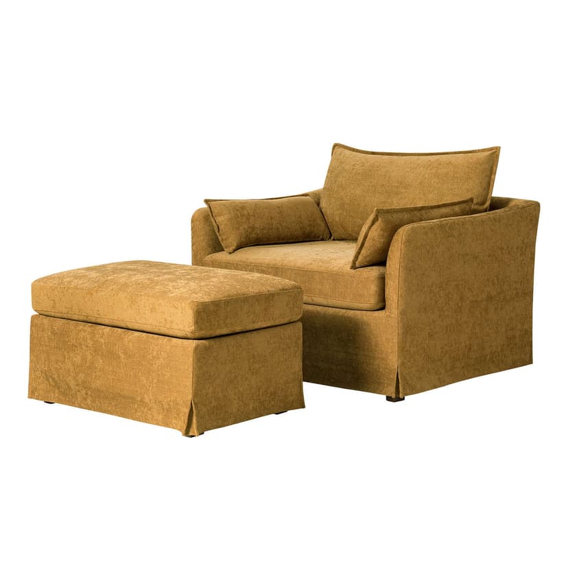 Roberta Slipcovered Armchair with Ottoman