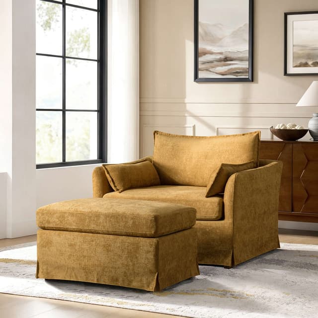 Roberta Slipcovered Armchair with Ottoman — photo 2